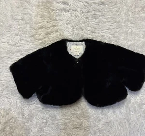 Kate Spade New York Girls 4 Coat Fur Shrug Holiday Black Top Bolero Dressy Crop - Picture 1 of 13