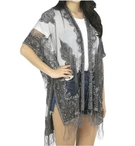 Giacca kimono Pretty Persuasions Burnout stampa paisley OS Boho Festival con frange - Foto 1 di 13