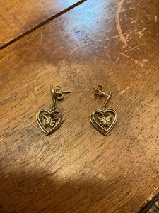 GF 14K Yellow PPC 3D Heart/Butterfly Dangle Earring - Picture 1 of 8