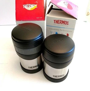 2 barattoli e cucchiaio per alimenti Thermax Thermos in acciaio inox vintage - Foto 1 di 9