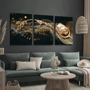 3pcs Champagne Golden Wine Glass Prefect Wall Art Canvas Framed 50x70cm - Foto 1 di 3