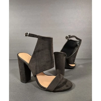 CHARLOTTE RUSSE Jackie Ankle Strap High Heel Sandal Womens 8 Black Faux Suede - Image 1 of 4