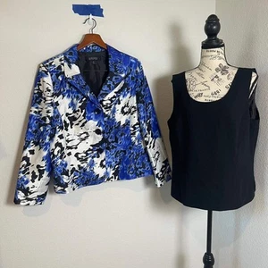 Kasper Blazer Jacket Abstract Print Career Office Wear Blue White Size 18 - Picture 1 of 15