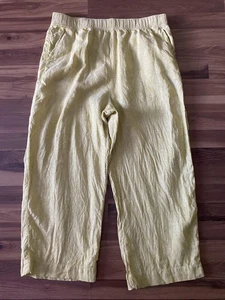 Tahari Pants Womens XL Chartreuse Linen Wide Leg Pull On Lightweight Pockets - Picture 1 of 10