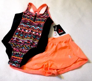 GERRY 1 Piece Swimsuit & Swim Shorts Coverup Girls sz L NWT - Picture 1 of 6
