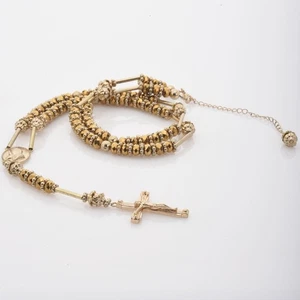 Men's NEW Hip Hop 14k Gold Plated 8mm GOLD Bead Pray Hand & Jesus Cross Rosary G - Picture 1 of 7