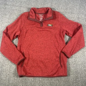 L.L. Bean Sweater Women M Red 1/4 Snap Button Pullover Fleece Outdoor Hiking - Picture 1 of 7