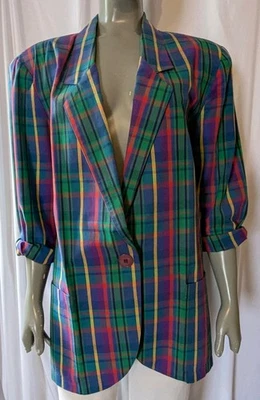 Vintage Anos 1980-90 Star C.C.C. Blazer xadrez cor brilhante tamanho grande GG - Imagem 1 de 4