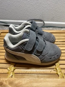 PUMA Suede Gray White Hook & Loop Kids Sneakers Youth Child 7C Shoes - Picture 1 of 24