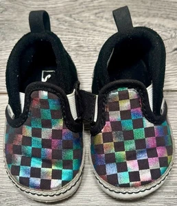 Vans Slip On Checkerboard Baby Shoes Size Infant 4 Soft Bottom Iridescent - Picture 1 of 10