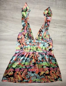 RUSTY SURF Womens VINTAGE “Let It Shine” Tank Top Floral Ruffles Satin Size M - Picture 1 of 5