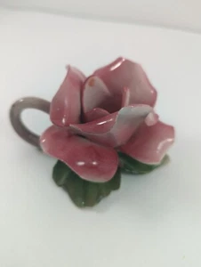 Vintage Capodimonte Italy Porcelain Pink Rose Candlestick Holder - Picture 1 of 10