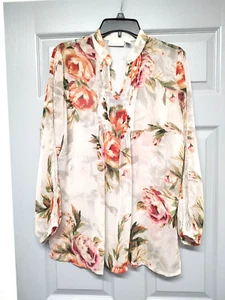 Susan Graver halbtransparente Tunika Damen S Chiffon Blumen Rose QVC Spitzenborte Plissee - Bild 1 von 7