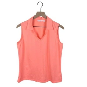 Lady Hagen Women's V-neck Golf Tank Top Neon Orange Polka Dot Logo Size Medium - Picture 1 of 8