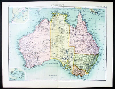 1890 Bartholomew Large Antique Litho. Map of Australia, insets Fremantle, Perth - Image 1 of 2