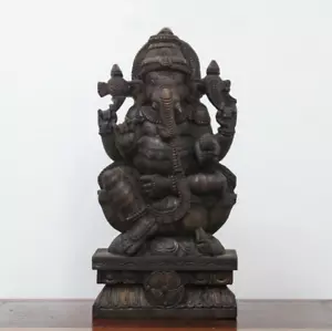 Estatua de madera de Ganesh del dios hindú Ganesha escultura Ganapati Vinayaka Murti vintage - Imagen 1 de 10