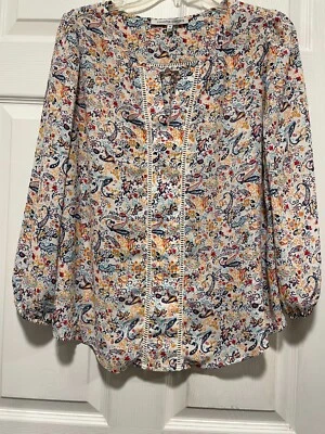 COLLECTIVE CONCEPTS Top Camisa Blusa M 10 Busto 40 Largo 26 Blanco/Multi Paisley Foto 1 de 4