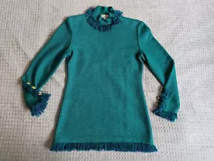 Maglioni St John donna 4 verdi lana maglia finto collo volant bottoni oro USA VINTAGE - Foto 1 di 18
