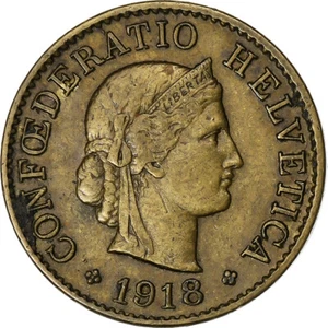 [#1307089] Switzerland, 5 Rappen, Libertas, 1918, Bern, Brass, EF, KM:26 - Picture 1 of 2