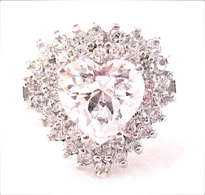 (SIZE 6) Large Radiant CZ HEART STONE RING with CZ Gems .925 STERLING SILVER - Image 1 of 4