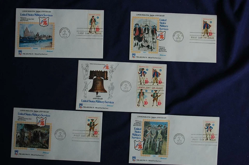 1975 Bicentennial of Military Service Stamps 5 FDCs Fleetwood Sc#1565-68 FW1732 - Image 1 of 1