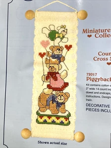Piggyback Bears Miniature Bell Pull Stitchables Counted Cross Stitch Kit 72017 - Picture 1 of 3