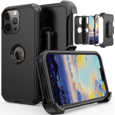 For iPhone 13 12 Mini 11 12 13 Pro Max Shockproof Rugged Cover Case + Belt Clip - Image 1 of 4