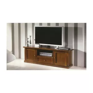 Port TV Mobile Television Art Povera Living Room Classic 2 Doors Walnut Dark - Picture 1 of 4