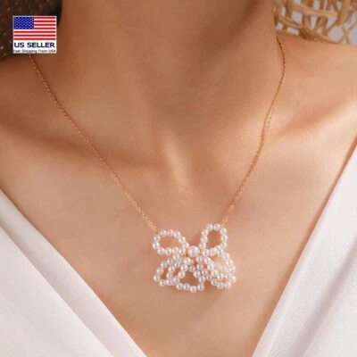 Fashion Women Jewelry Necklace Vintage Creative Pearls 3D Flowers Pendant 1762 - Image 1 of 4