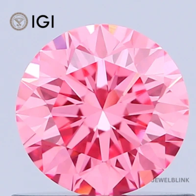 IGI Certified 0.64 Carat Fancy Vivid Pink VVS2 Round Cut CVD Lab Grown Diamond - Image 1 of 4