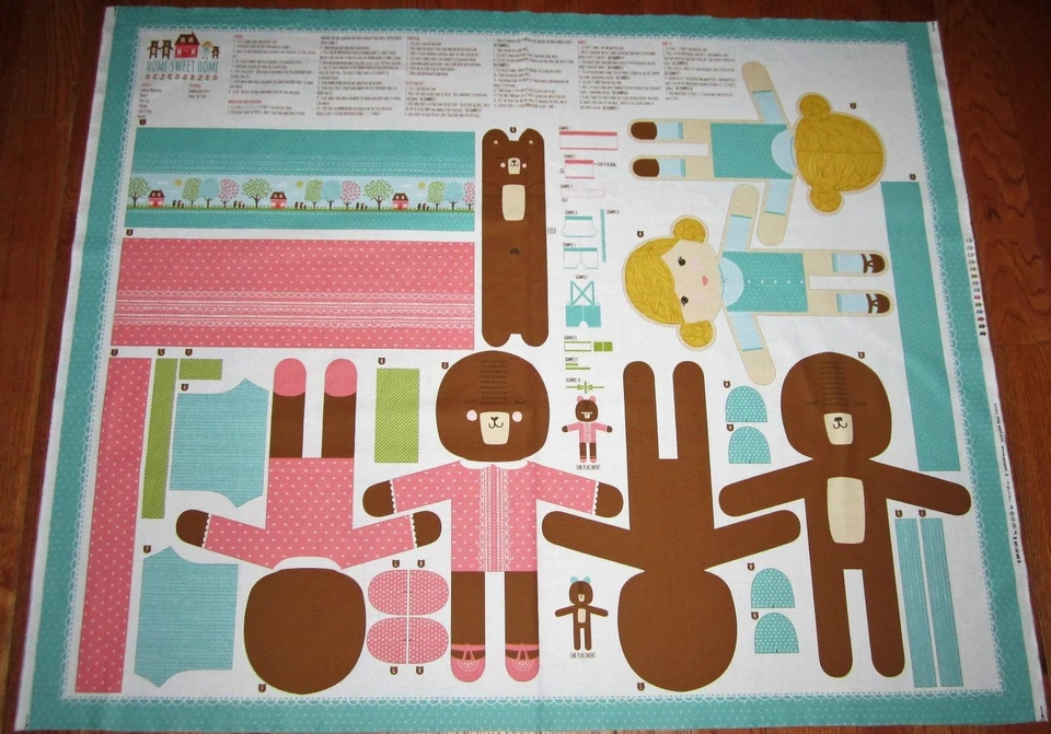 GOLDILOCKS DOLL & THE 3 BEARS Stuffed Toys to Sew 100% Cotton Fabric Panel - Image 1 of 1