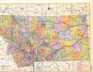1953 Vintage Montana State Map / 9x12 Great For Framing / 70+ Jahre alt - Bild 1 von 1