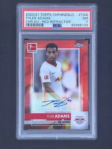 2020-21 Topps Chrome Bundesliga Soccer Red Refractor Tyler Adams AUTO /10 PSA 7 - Picture 1 of 2