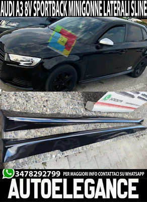 0121 MINIGONNE LATERALI AUDI A3 8V 2012-2019 SOTTO PORTA S3 SLINE ABS NERO - Immagine 1 di 4