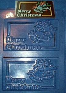 LARGE RECTANGLES WITH "MERRY CHRISTMAS" & BELLS CHOCOLATE MOULD OR PLASTER MOULD