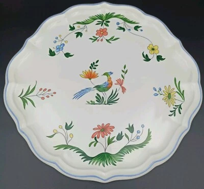 PLAT À TARTE / GÂTEAU EN FAÏENCE DE GIEN Modèle OISEAUX DE PARADIS  - Photo 1/4