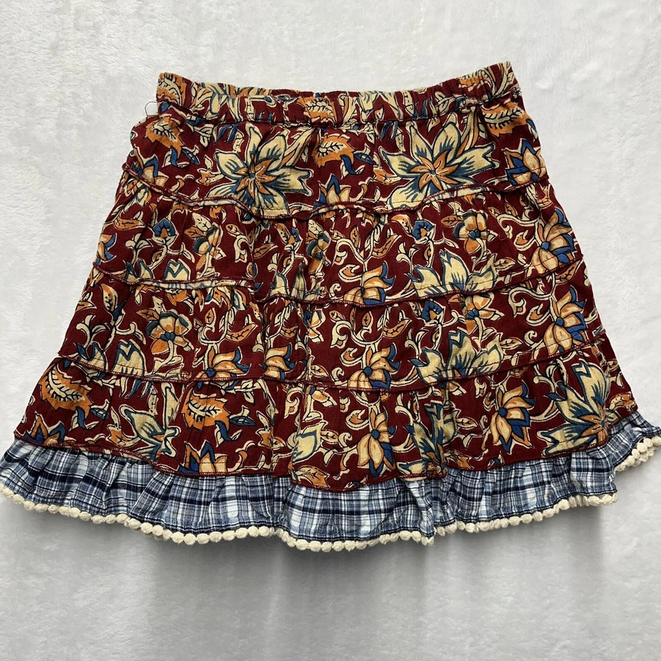 Mimi & Maggie Ruffle Skirt Girls Size 6 Boho Plaid Floral Tiered - Image 1 of 4