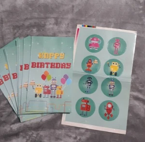 Robot Familia Cumpleaños Favor 8 bolsas y 8 pegatinas a juego - Imagen 1 de 4