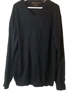 Perry Ellis V-Neck Pull-Over Sweater Mens XL 100% Merino Wool Black VTG 90s - Picture 1 of 6
