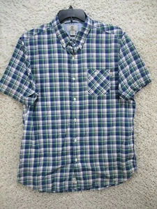 Timberland Shirt Mens Large Blue Green Plaid Button Up Short Sleeve Collar - Picture 1 of 11