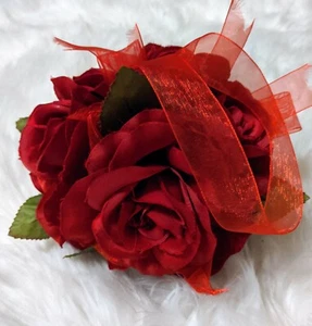 Red Rose Flower Kissing Ball Wedding Silk Rose Party Pomander Flower Girl Decor  - Picture 1 of 2