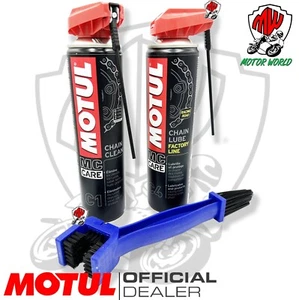 KIT PULITORE CATENA MOTO MOTUL C1 + GRASSO LUBRIFICANTE C4 FACTORY SPRAY 2x400ml - Imagen 1 de 1