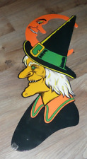 Vintage Large Beistle Co. Witch & Moon Die Cut Halloween Decoration 23"