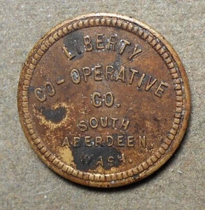South Aberdeen, Washington., Liberty Co-Cooperative Co. bueno para 5c en comercio. latón, - Imagen 1 de 2