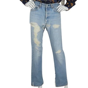 80s Vintage Levi's 501 Distressed Light Wash High Waisted Boho Denim Jeans 31 - Picture 1 of 13