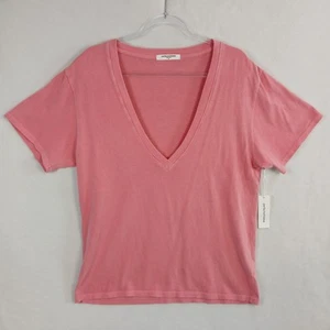 Perfect White Tee Women's Deep Plunge V-Neck Cotton Tee Size S Pink Punch NWT - Picture 1 of 14
