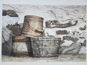 Vintage Print 'Wood and Stone' 150 of 300 Signed by Artist C Rowe - Picture 1 of 12