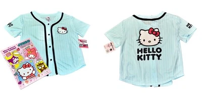 Camiseta deportiva de béisbol a rayas con logotipo de Sanrio Hello Kitty talla 8-10 libro para colorear Foto 1 de 4