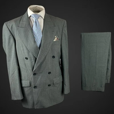 Traje Vintage Doble Pecho 38R 31” Verde Diente de Cachorro Años 90 Y2K Mezcla de Lana Verde Foto 1 de 4