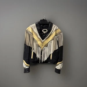 Vintage Unisex Leder Fransen Western Jacke Schlangenleder Rodeo Mexico Cowboy - Bild 1 von 10